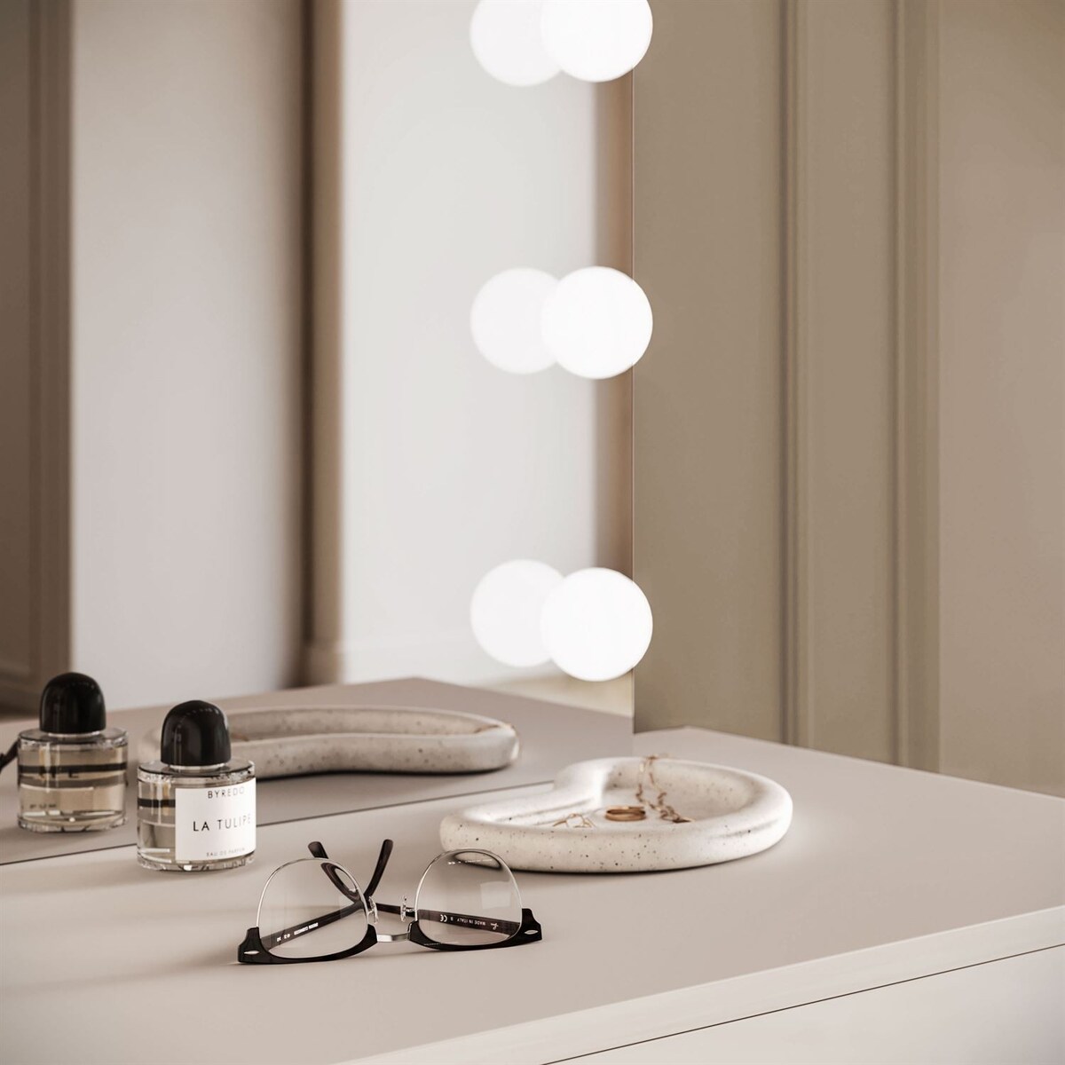 Toaletka kosmetyczna BLANCO KASZMIR ELITE z lustrem i oświetleniem złoty chrom, uchwyt złoty