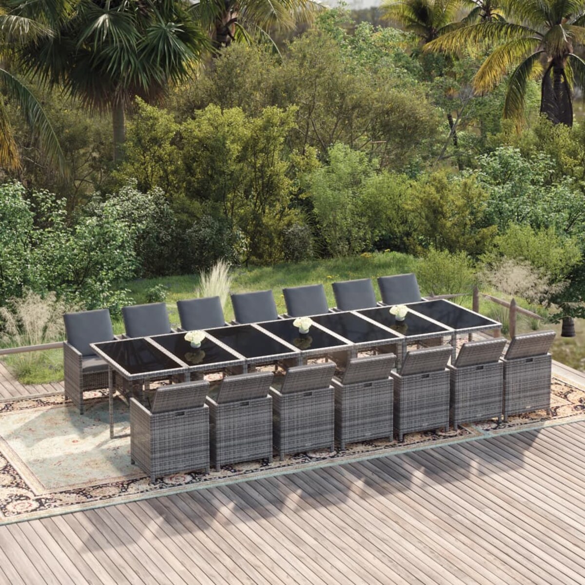 vidaXL 15-cz. zestaw mebli ogrodowych z poduszkami, polirattan, szary