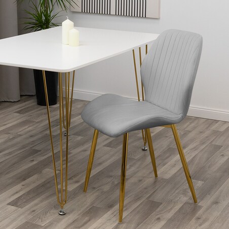 Krzesło tapicerowane welurowe szare do salonu jadalni złote nogi