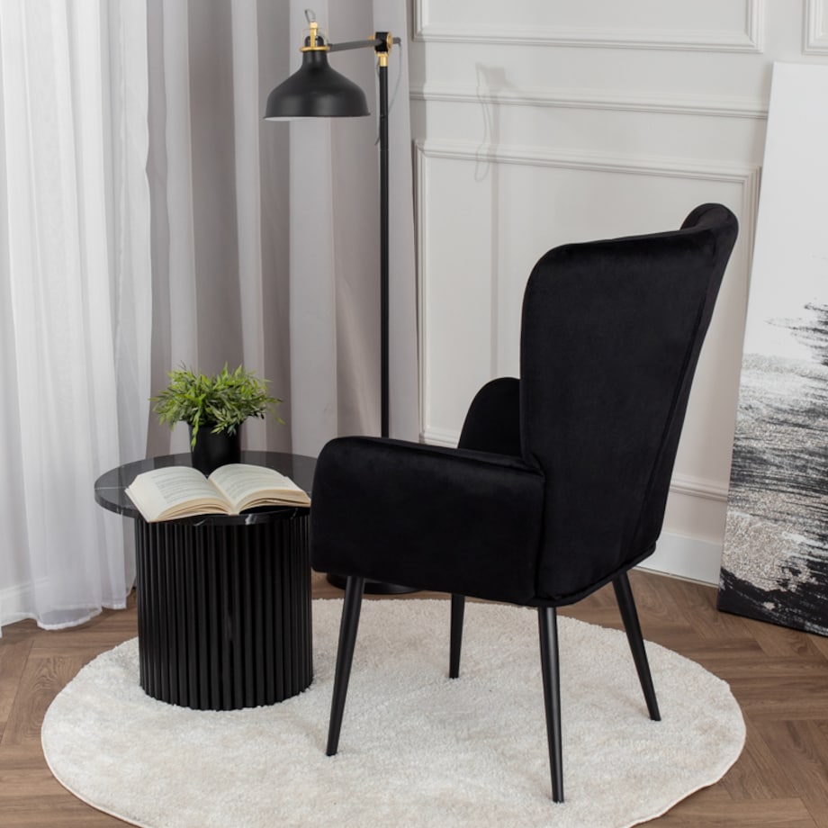 Fotel do salonu wypoczynkowy uszak czarny welurowy wygodny tapicerowany