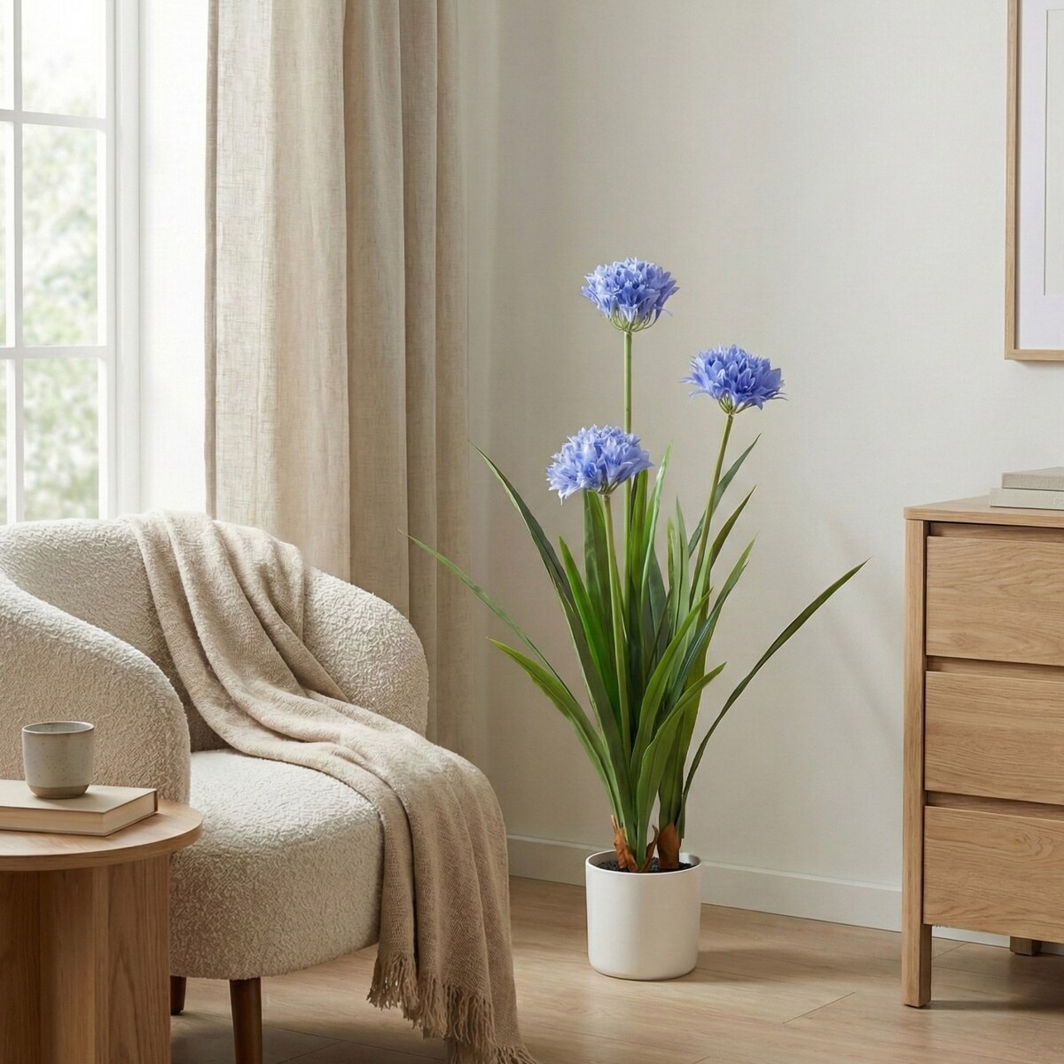 Duży sztuczny kwiat w doniczce Agapant, 70 x 120 cm