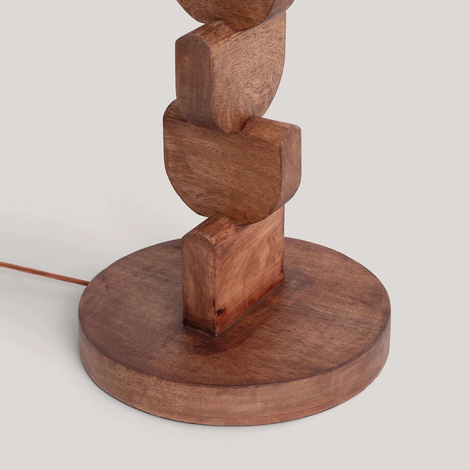 Lampa podłogowa z drewna mango z białym kloszem, Degma, 129 cm