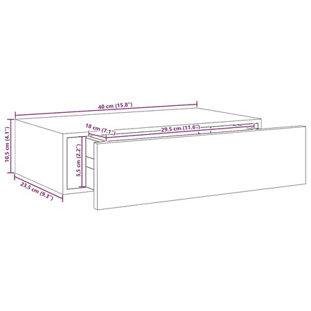 vidaXL Półka ścienna z szufladą, szara, 40 x 23,5 x 10 cm, MDF