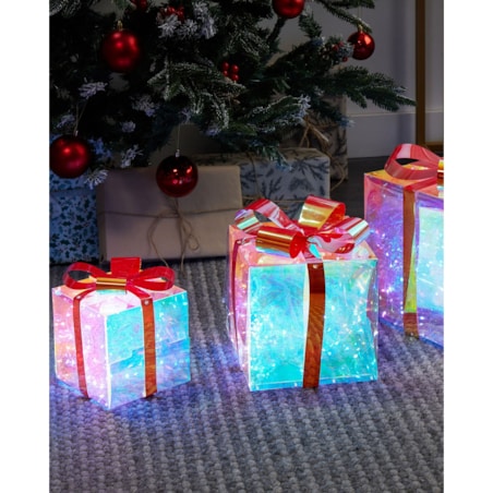 Zestaw 3 dekoracji LED prezenty świąteczne 25 cm wielokolorowy CAPELLA