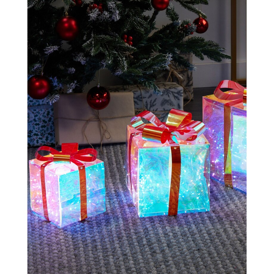 Zestaw 3 dekoracji LED prezenty świąteczne 25 cm wielokolorowy CAPELLA