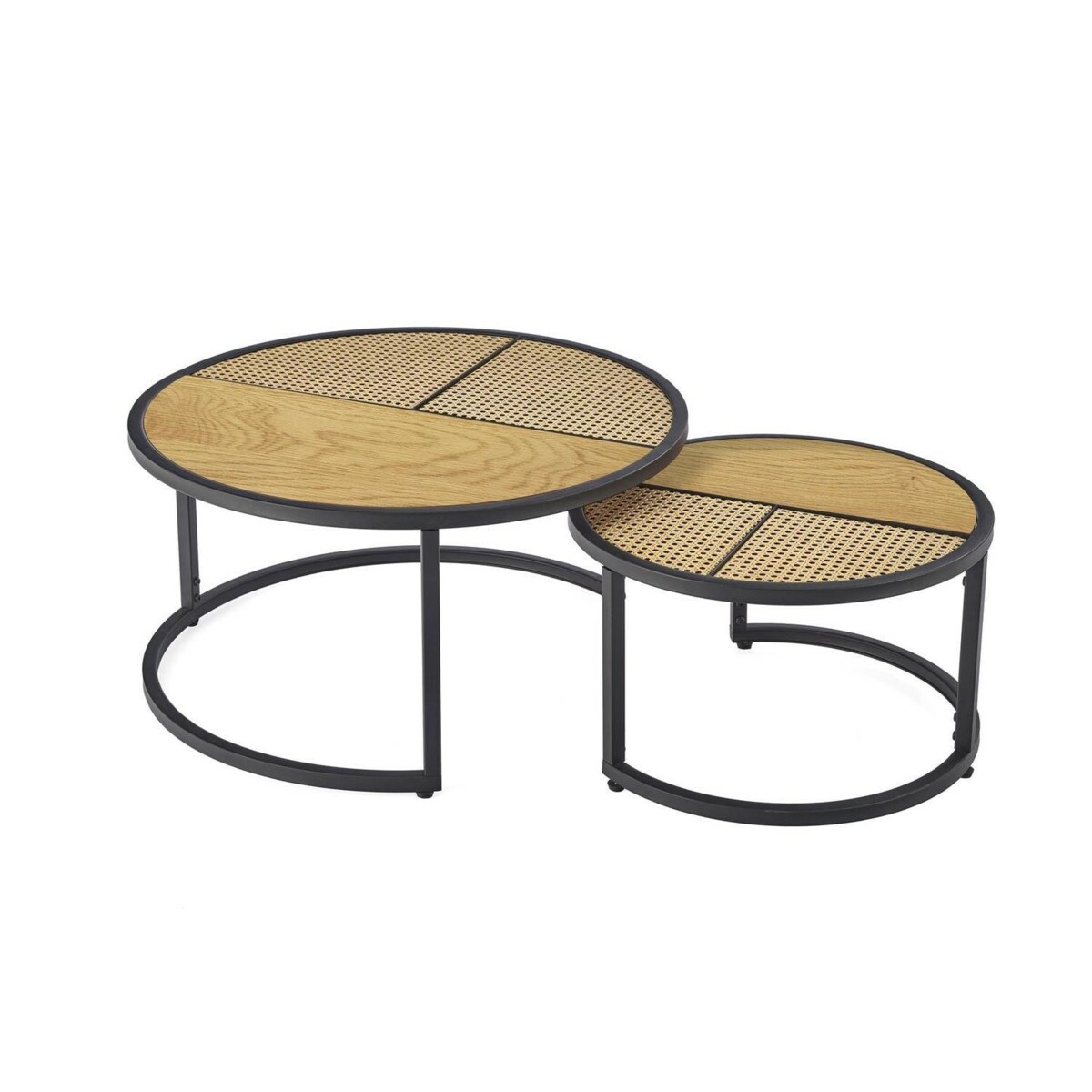 ZESTAW 2 STOLIKÓW Namiga RATTAN I METAL 70/36 i 50/30 cm