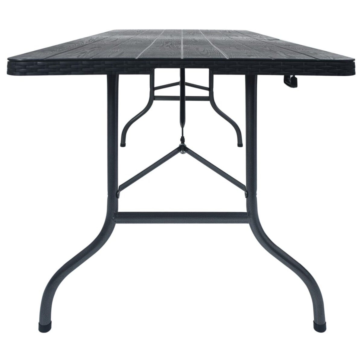 vidaXL Składany stolik, czarny 180x75x72 cm, HDPE, imitacja rattanu