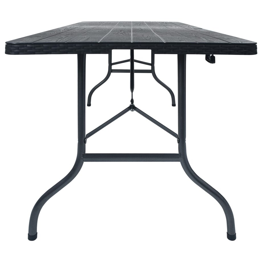 vidaXL Składany stolik, czarny 180x75x72 cm, HDPE, imitacja rattanu