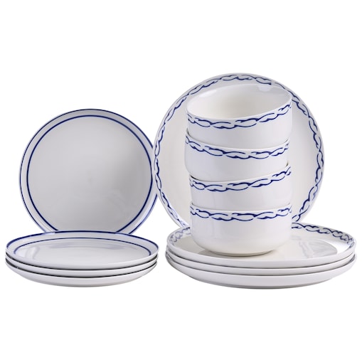 Zastawa stołowa 12-częściowa AMCHUR Porcelana Biały/ niebieski