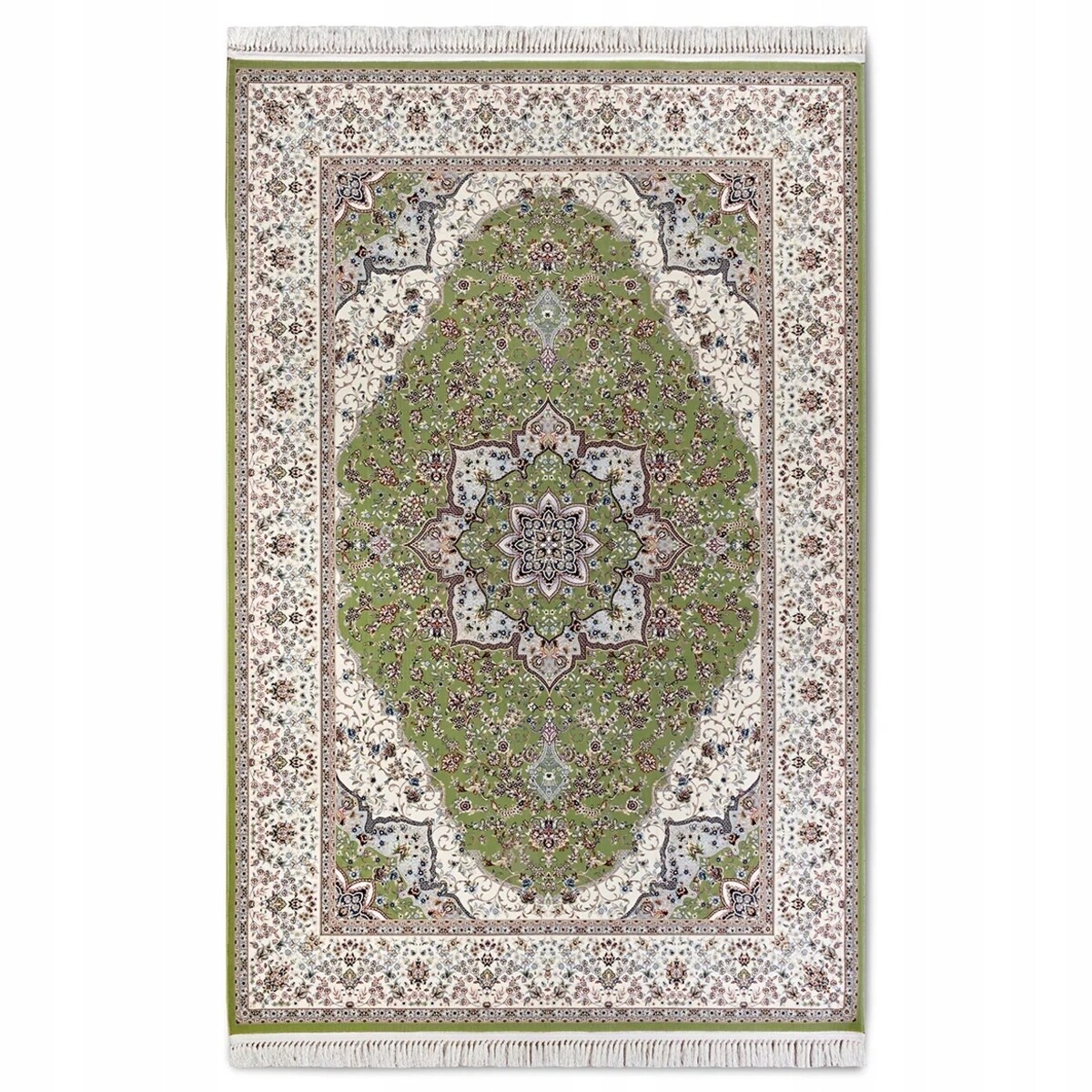 Dywan tradycyjny do salonu 155x235cm,klasyczny kremowo zielony z frędzlami