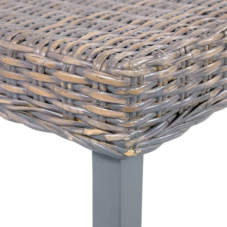 vidaXL Ławka, 110 cm, szara, rattan kubu i lite drewno mahoniowe