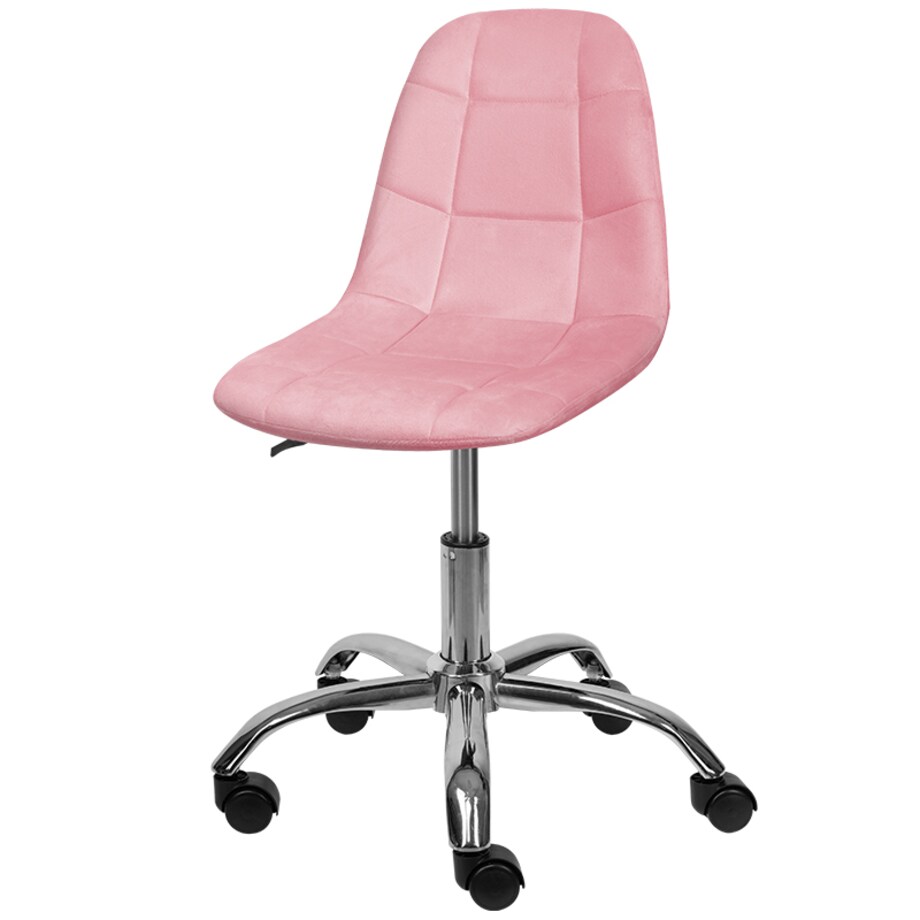 KRZESŁO BIUROWE FOTEL OBROTOWY REGULOWANY WELUROWY PIKOWANY DO BIURKA RÓŻOWE