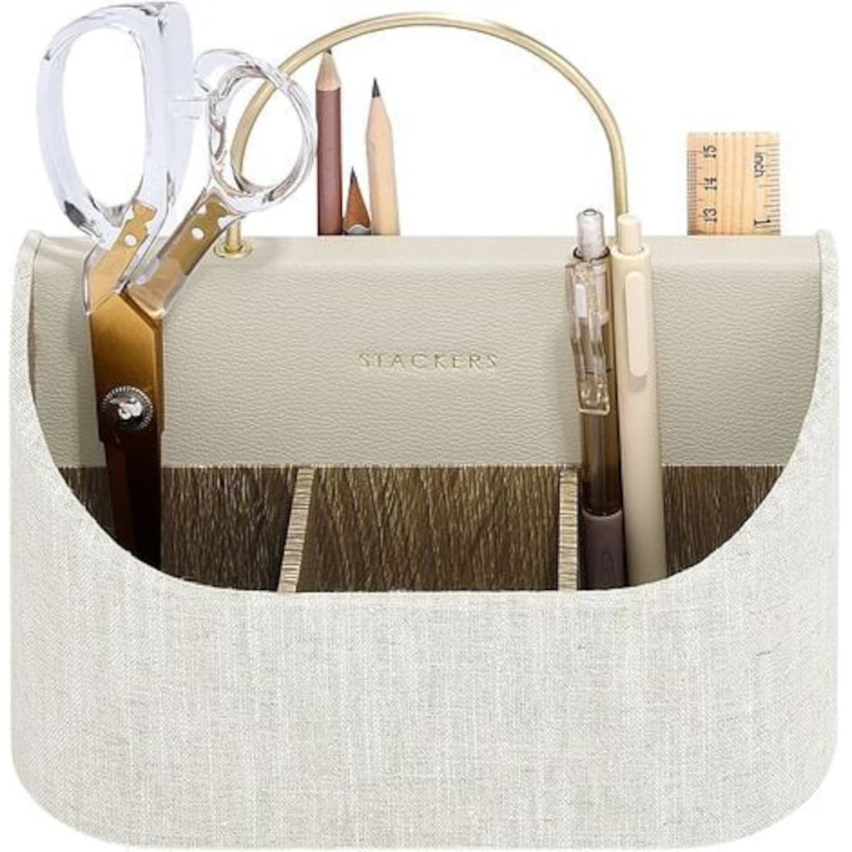 Organizer na długopisy Stackers jasnobeżowy lniany z uchwytem