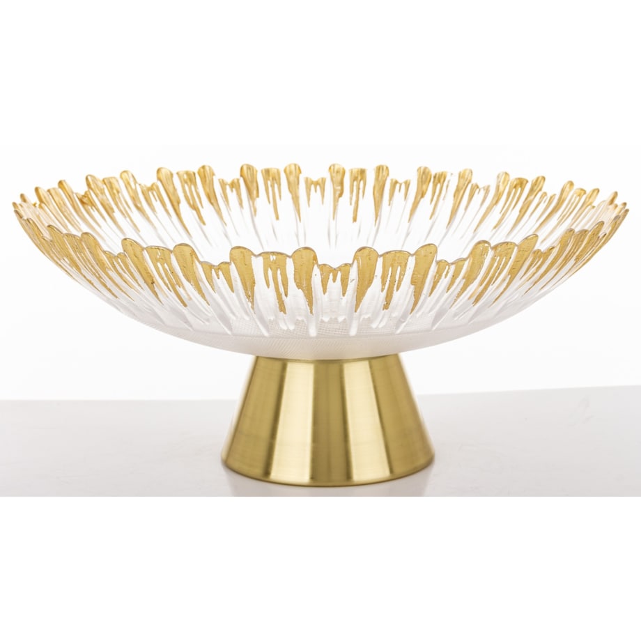 Patera szklana na złotej nóżce 15x33x33 cm SINHA-2 głęboka