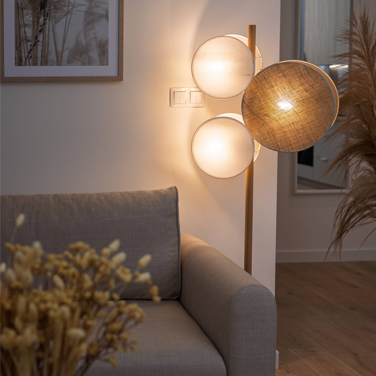 Lampa podłogowa PULSE 5960 TK Lighting 3xE27 biała drewno/juta nowoczesna do salonu i sypialni