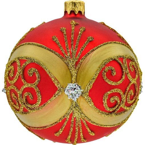 ZESTAW 6 szt.: Bombka czerwona ze złotymi zdobieniami: 6 sztuk