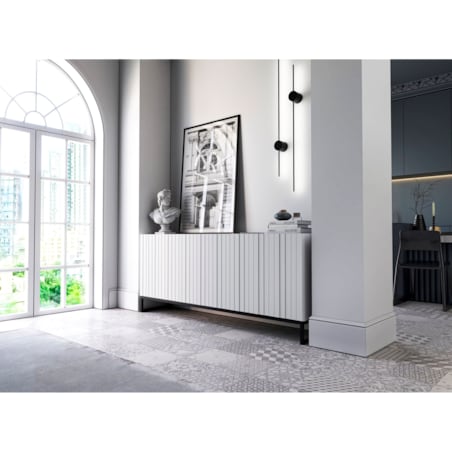 Nowoczesna Szafka RTV Loft Biały Mat Komoda RTV Glamour 168 cm Czarna Rama Loft