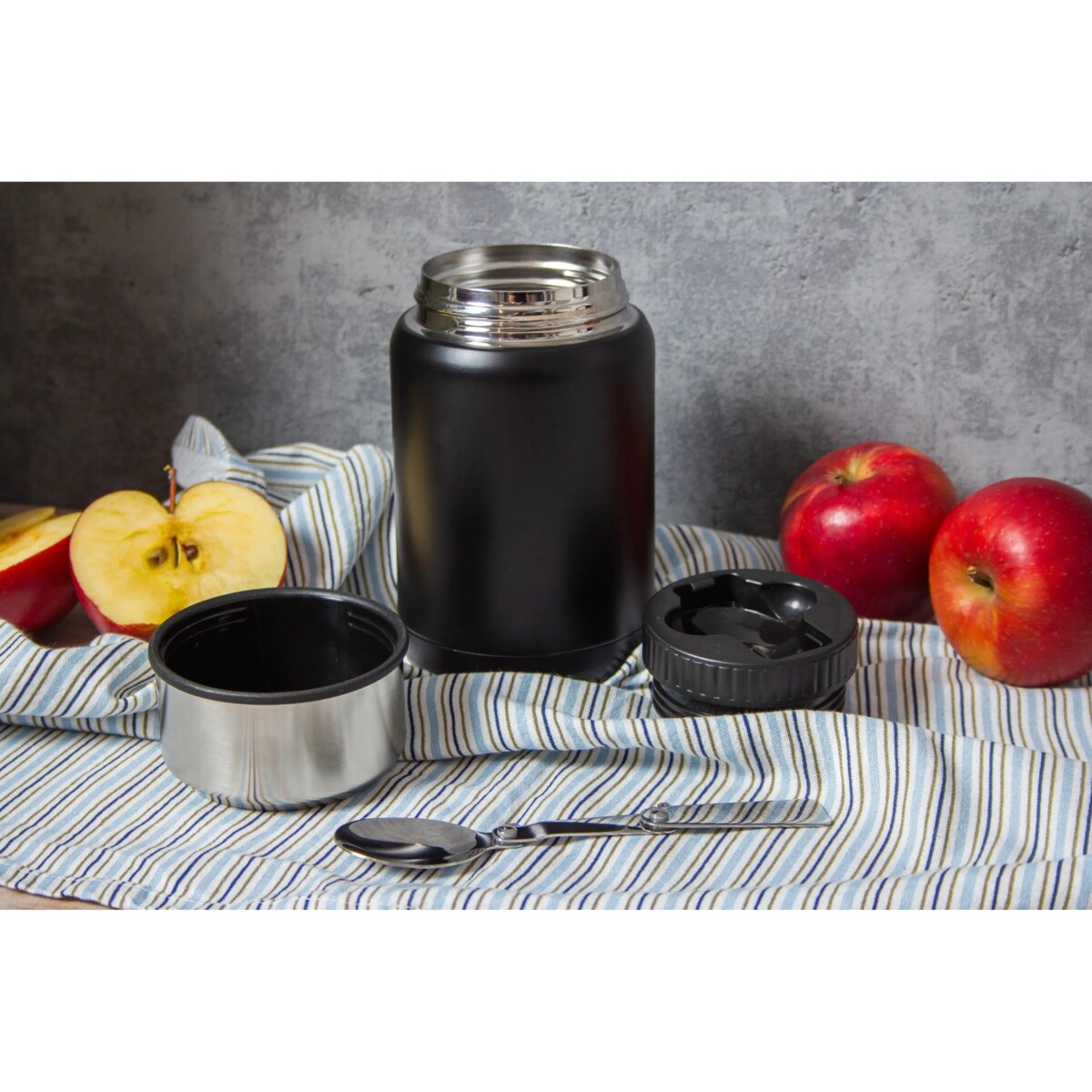 Termos obiadowy 500ml ze składaną łyżeczką na obiad zupę czarny MATOWY BRUNBESTE BB-3570