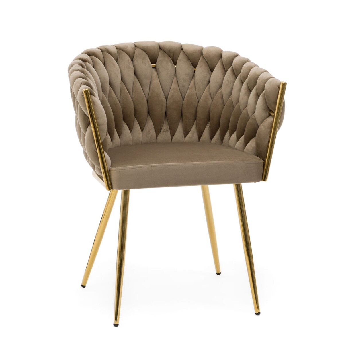 KRZESŁO DO JADALNI TAPICEROWANE PLECIONE OPARCIE ROSA GOLD COFFEE WELUROWE