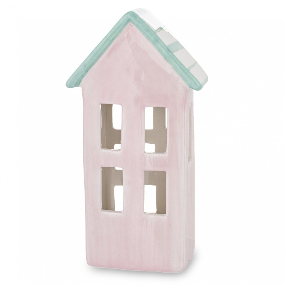 Ceramiczny domek 17x9x5 cm GILLI różowy z niebieskim dachem