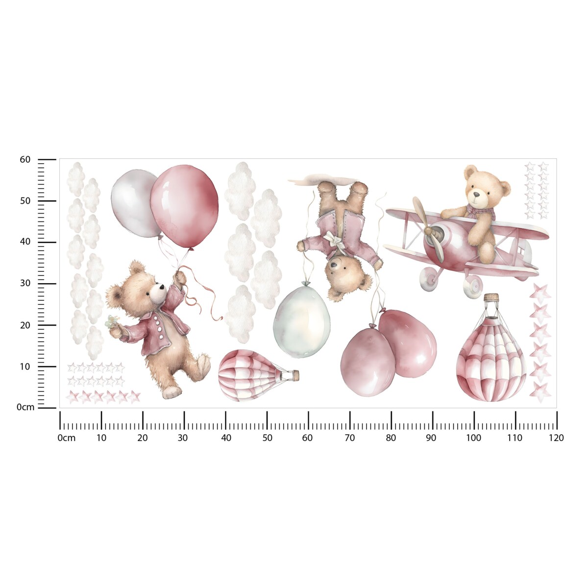 Naklejki Dla Dzieci Misie Z Balonami W Stylu Boho ZESTAW