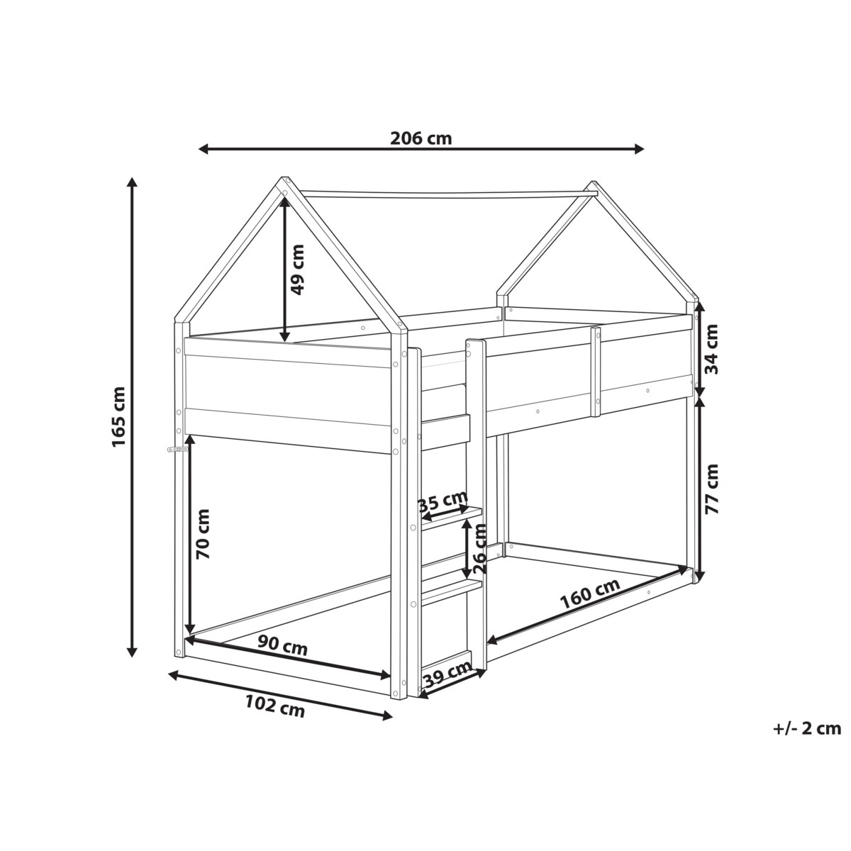 Łóżko na antresoli Domek Drewno DIENNE 90 x 200 cm Szary
