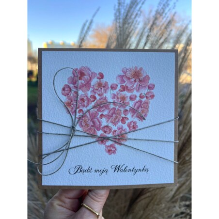 Wyjątkowa ręcznie robiona kartka prezent na walentynki, walentynkowa - walentynka z sercem