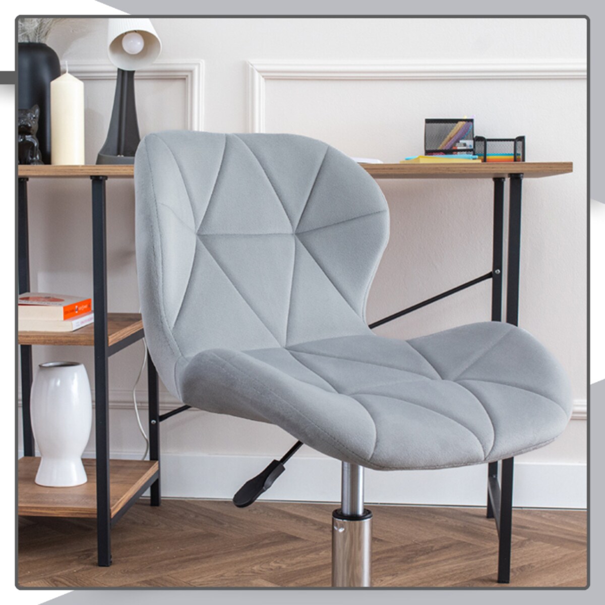 Krzesło biurowe fotel obrotowy welurowy szary pikowany