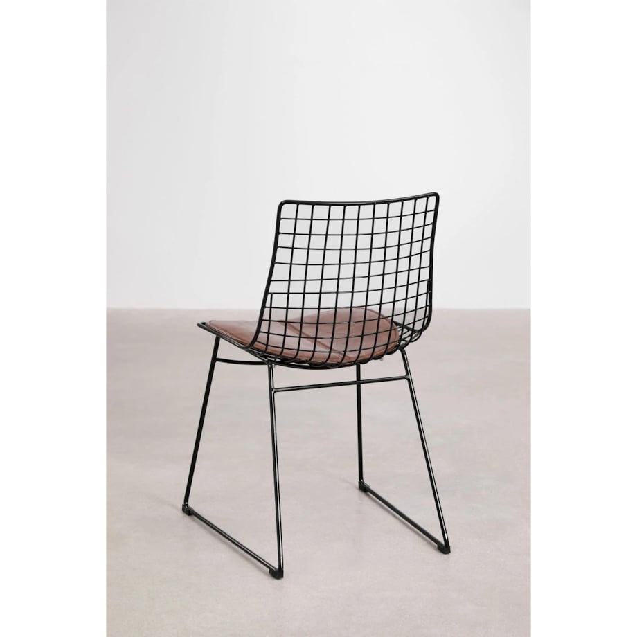 Krzesło metalowe, czarne z brązową poduszką Renee