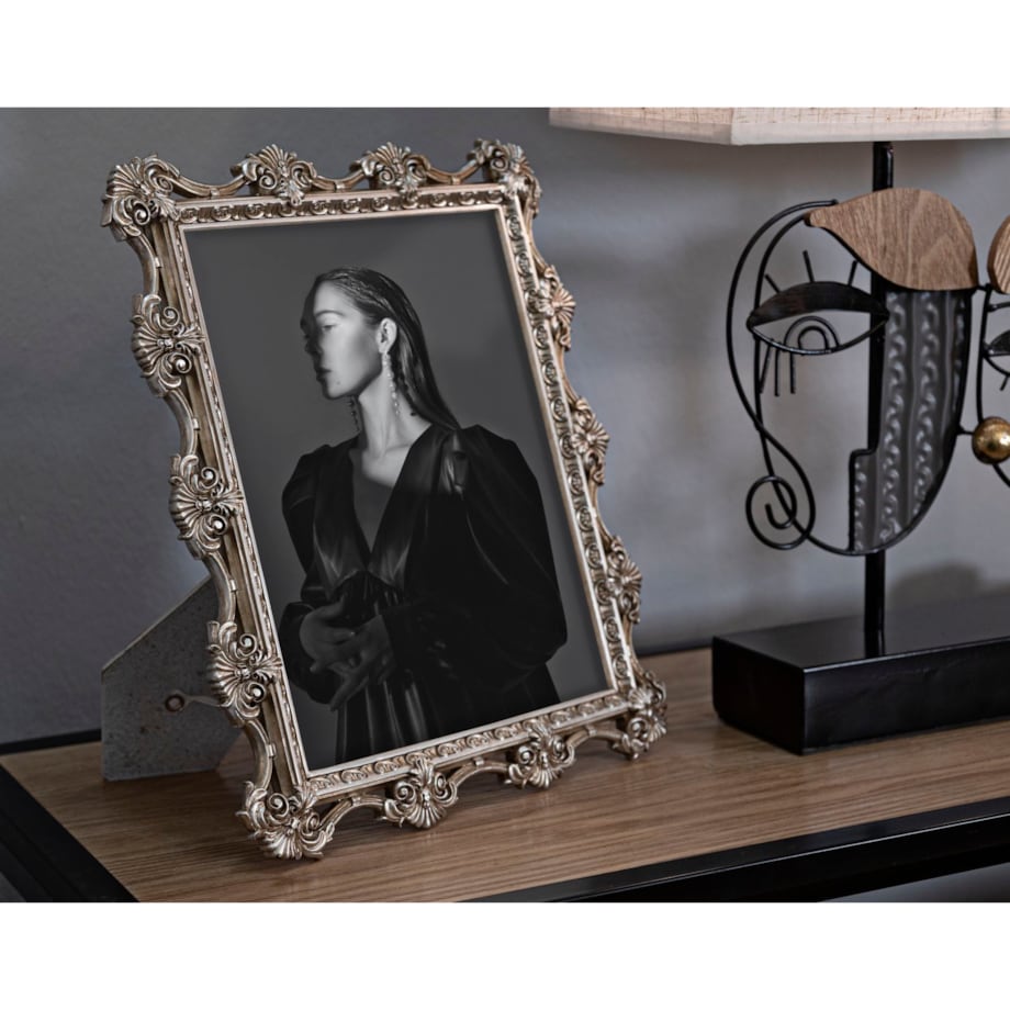 Ramka na zdjęcia Florence, zdjęcie 20 x 25 cm, kolor srebrny, żywica syntetyczna, rama 27 x 2,2 x 32 cm, na fotografie i portrety, Mauro Ferretti