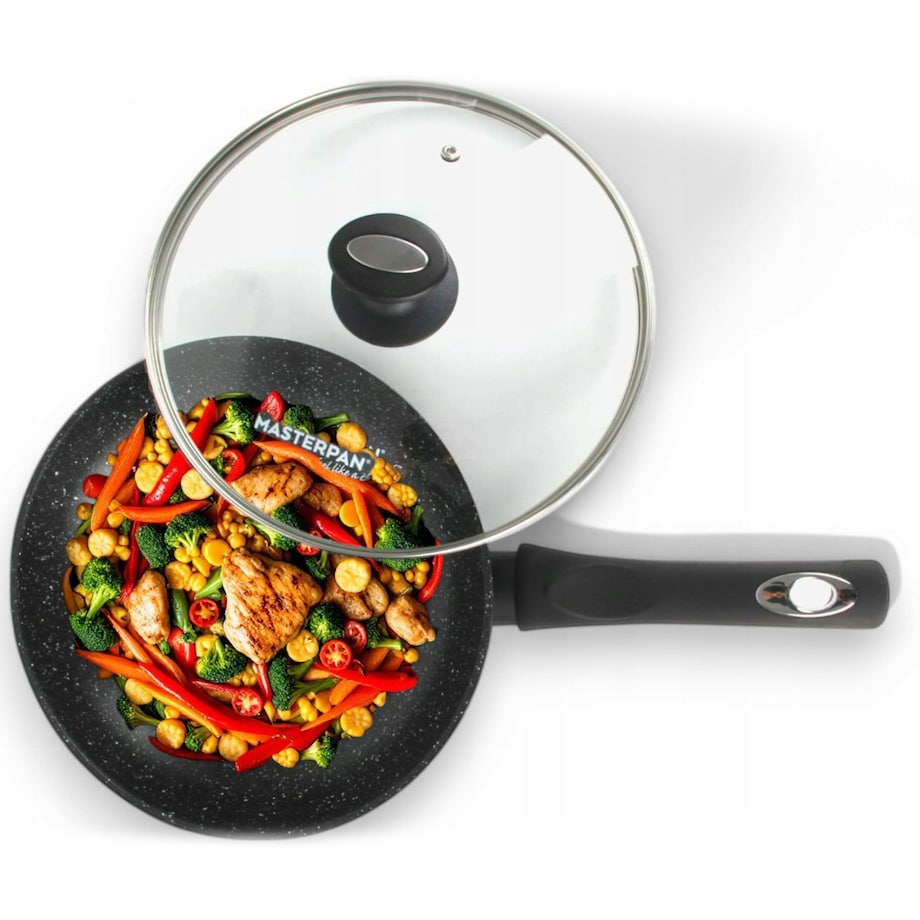 Patelnia Granitowa Pokrywka 30 Cm Plaster Miodu Indukcja Gaz 3.0L Wysoka 5.8