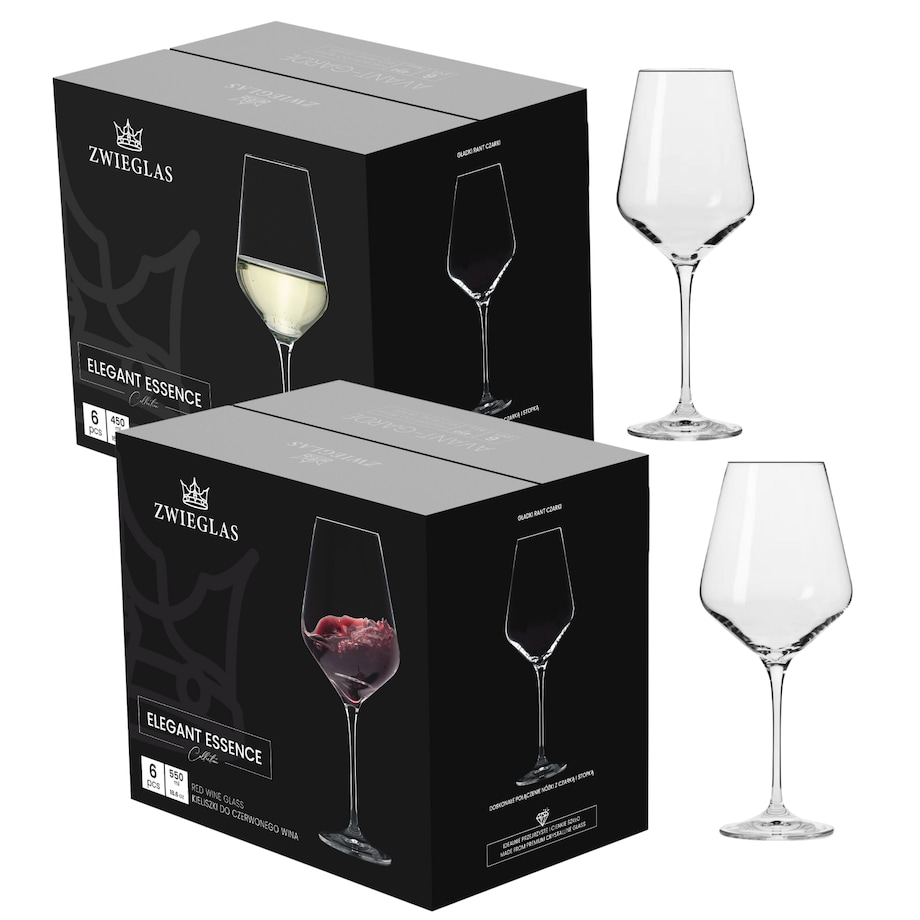 Zestaw Kieliszków Zwieglas 550ml do wina czerwonego 6szt + Kieliszki do wina białego 450ml 6szt