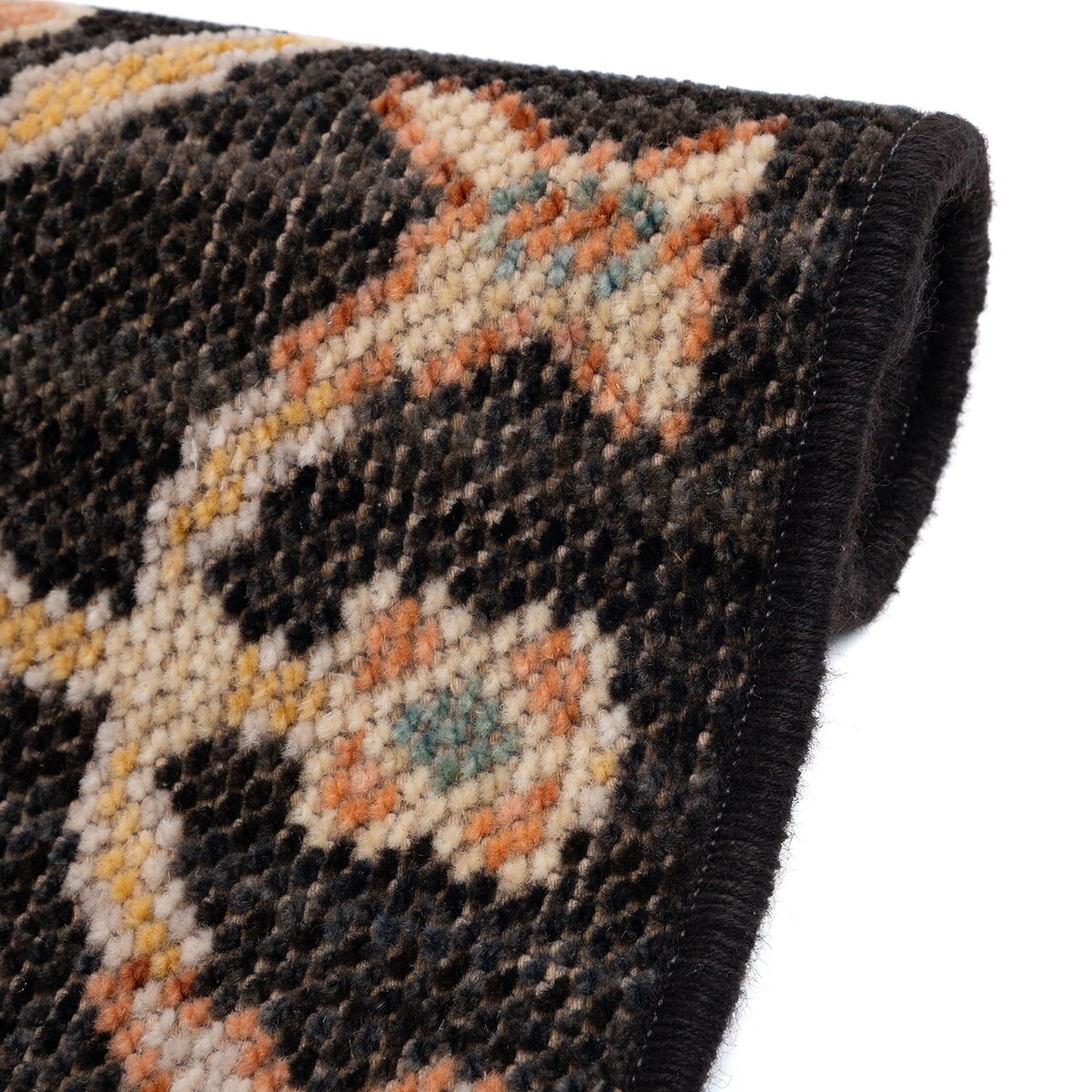 Dywan Wełniany Royal Wool 120x168 cm z frędzlami kwiaty czarny