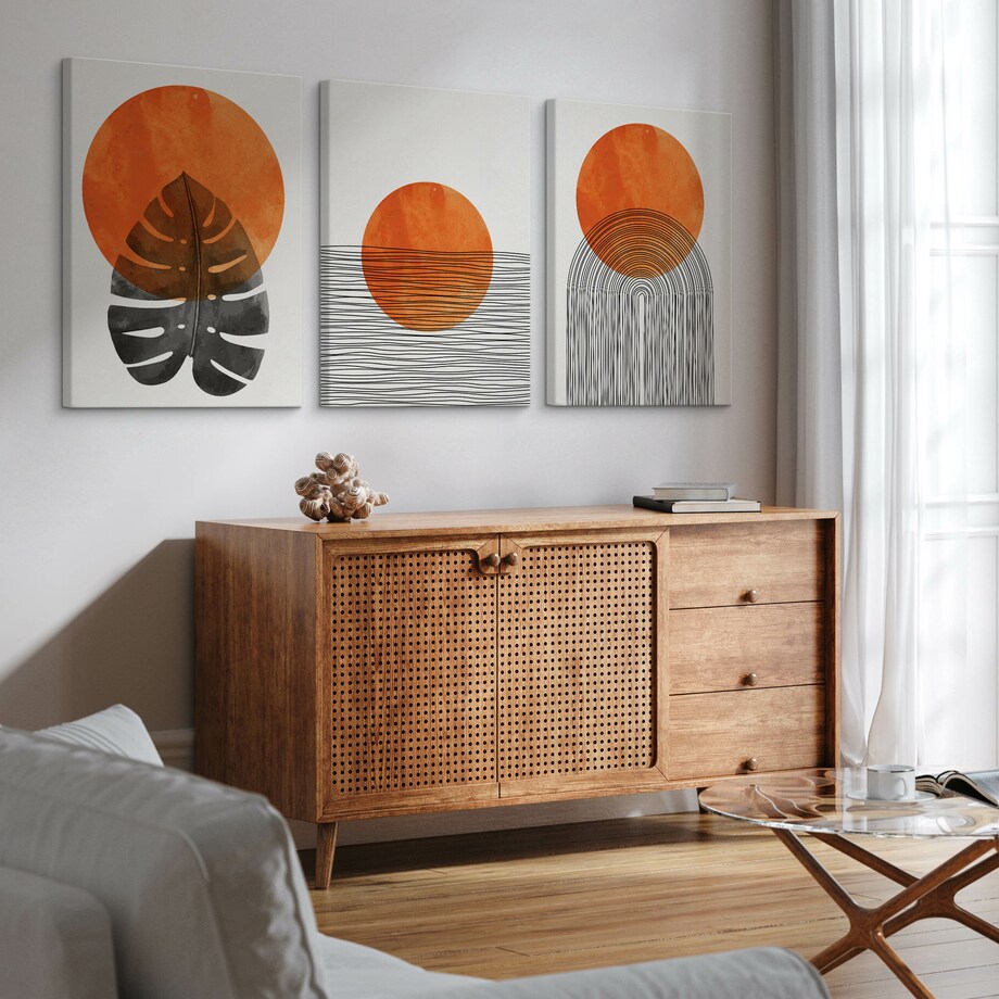 OBRAZY DO SYPIALNI SET ABSTRAKCJA MARTWA NATURA LIŚĆ MONSTERY BOHO 90x40cm