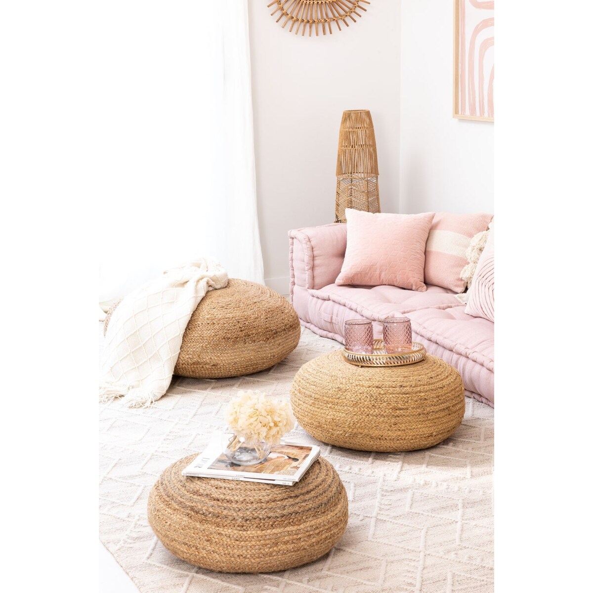 Pufa poducha na podłogę z juty hand-made Ø80 cm