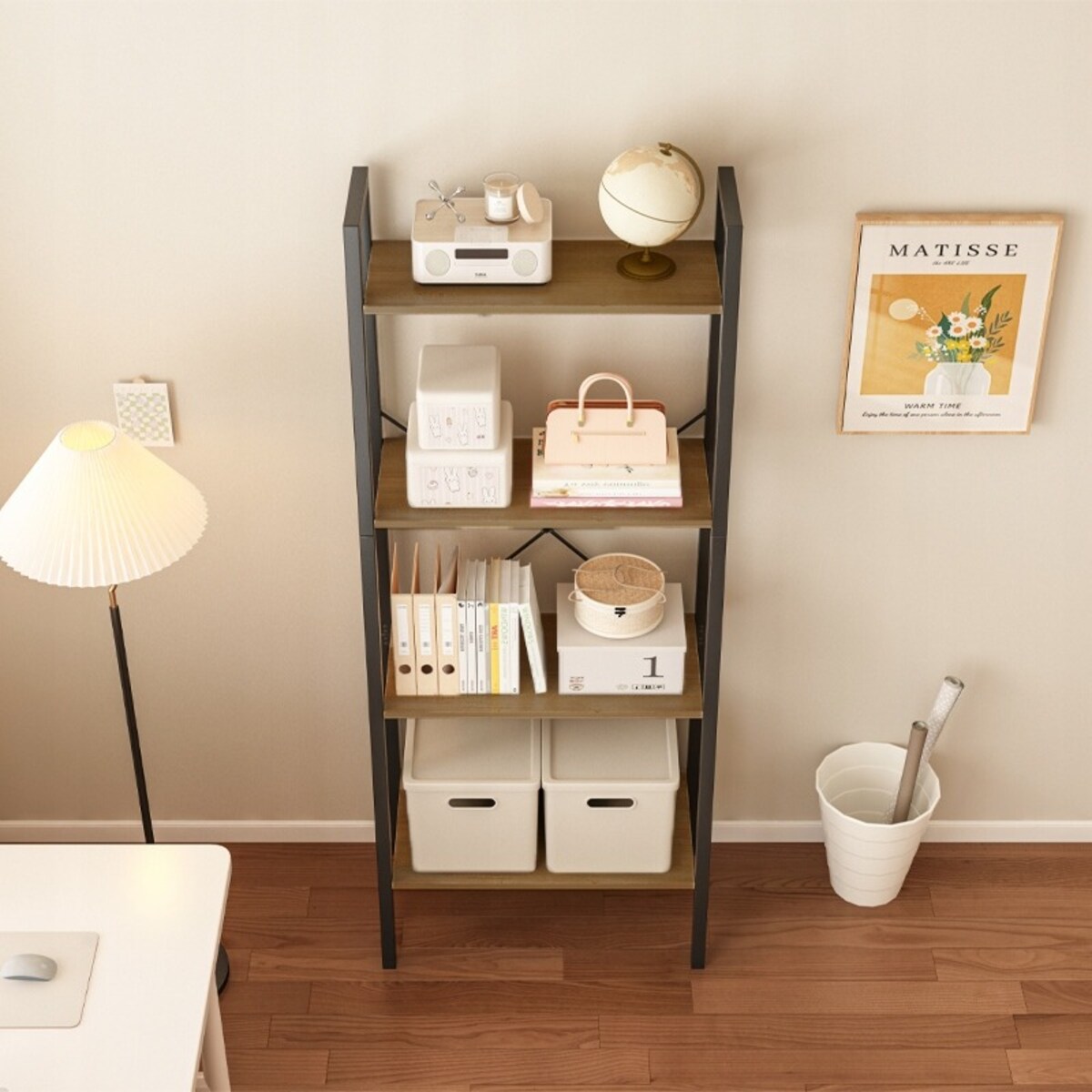 Regał Na Książki Stojący Rustykalny Drabinka Loft Retro Jasny Brąz 4 Półki