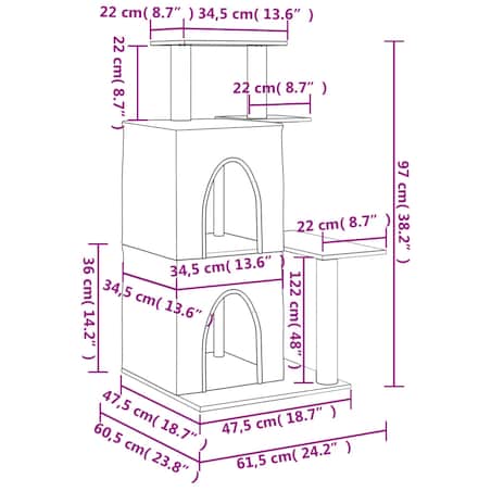 vidaXL Drapak dla kota, z sizalowymi słupkami, kremowy, 97 cm