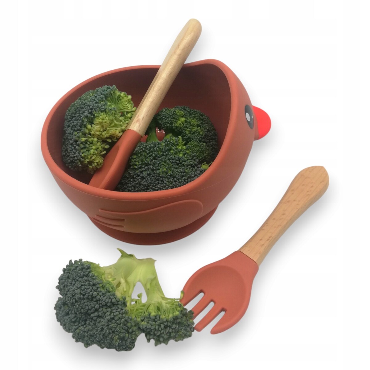 Miseczka z przyssawką silikonowa dla dziecka na przekąski łyżka widelec BLW