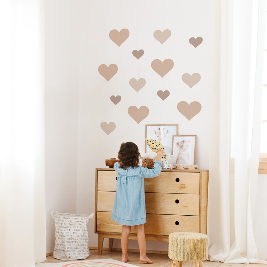 Naklejki Ścienne Dla Dzieci BEŻOWE Serduszka Serca Styl Boho ZESTAW
