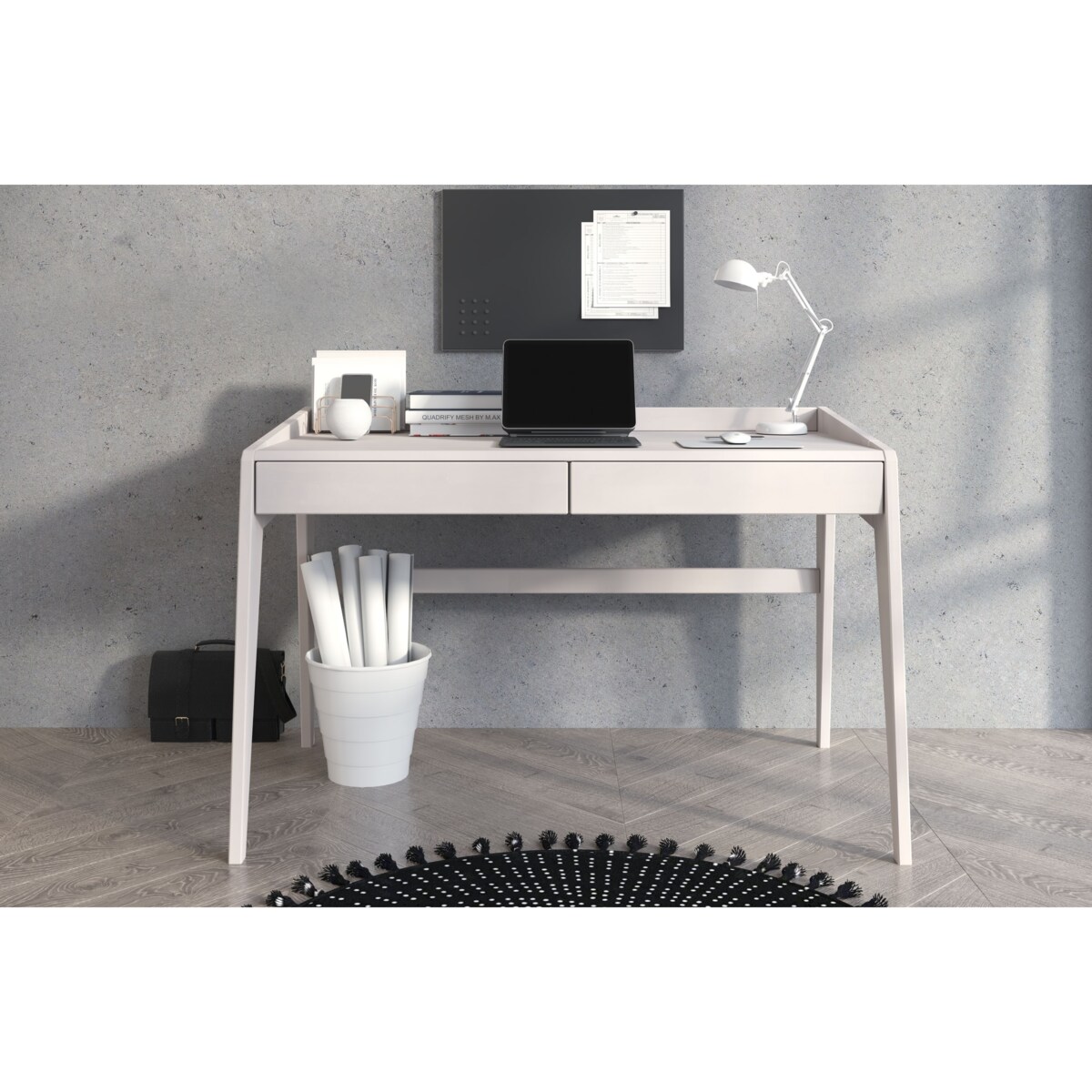 Drewniane bukowe biurko / toaletka z szufladami Visby LISA/ kolor biały