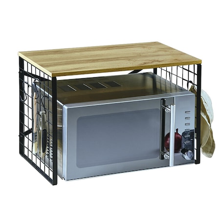 Metalowa półka kuchnna z haczykami i dębowym dekorem, 52 x 32,5 cm