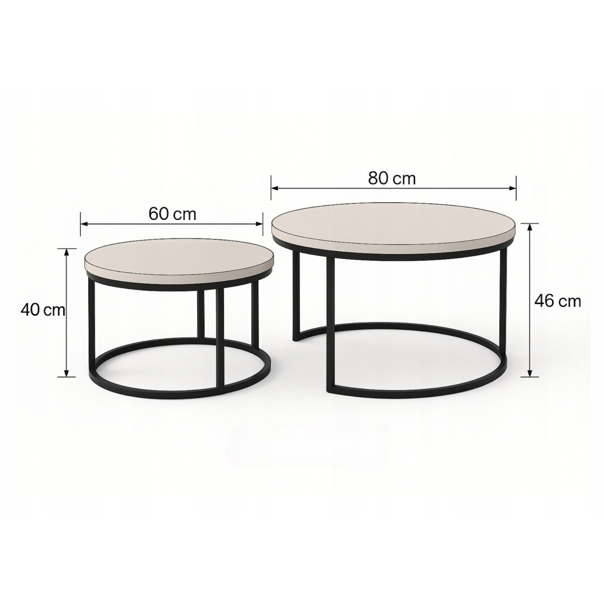 Stolik Kawowy KASZMIR Zestaw 2w1 Okrągły 80/60cm Industrial SOFT LOFT COLOR