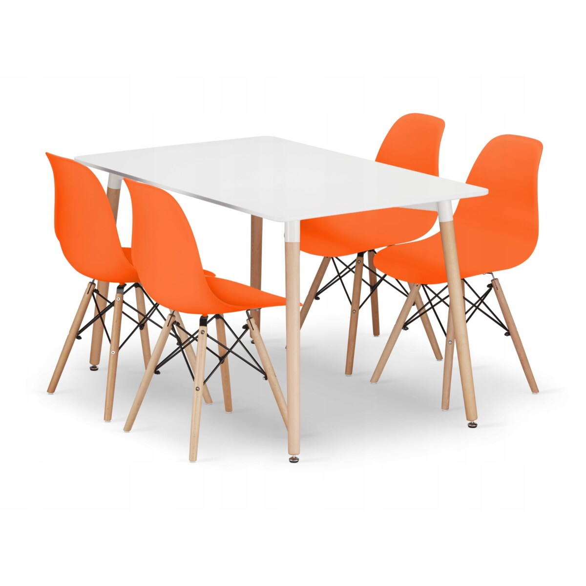 Zestaw Stół Do Jadalni Kuchni Salonu Biura Prostokątny Adria 120X80 Biały + 4 Krzesła Osaka Pomarańczowe