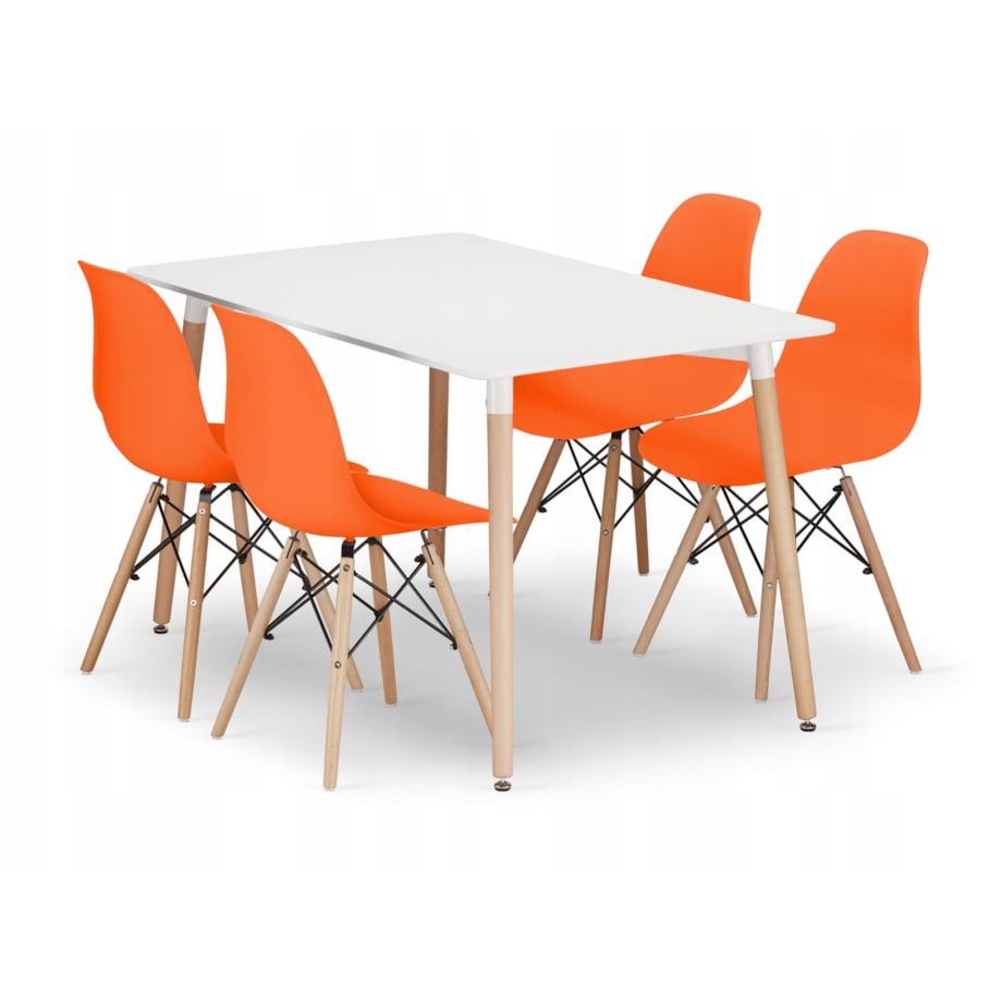 Zestaw Stół Do Jadalni Kuchni Salonu Biura Prostokątny Adria 120X80 Biały + 4 Krzesła Osaka Pomarańczowe