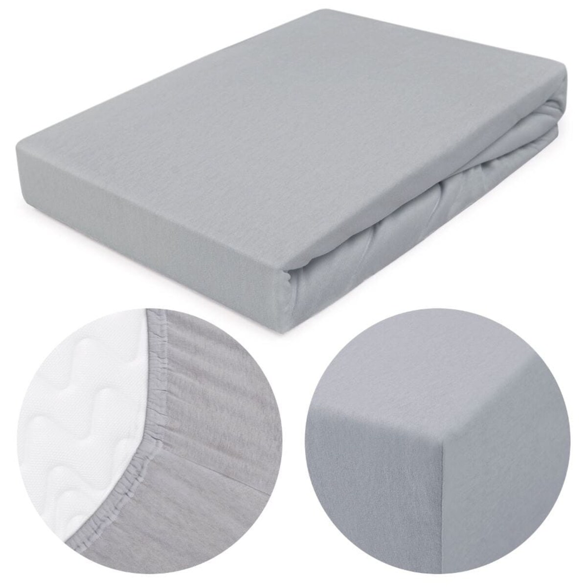 Prześcieradło z bawełny jersey z gumką 90x200 kolor popiel PREMIUM