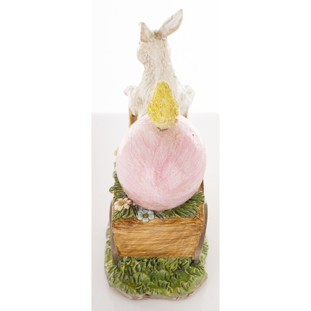 Dekoracja - królik z taczką, jajkiem i kurczaczkiem 13x13x6 cm