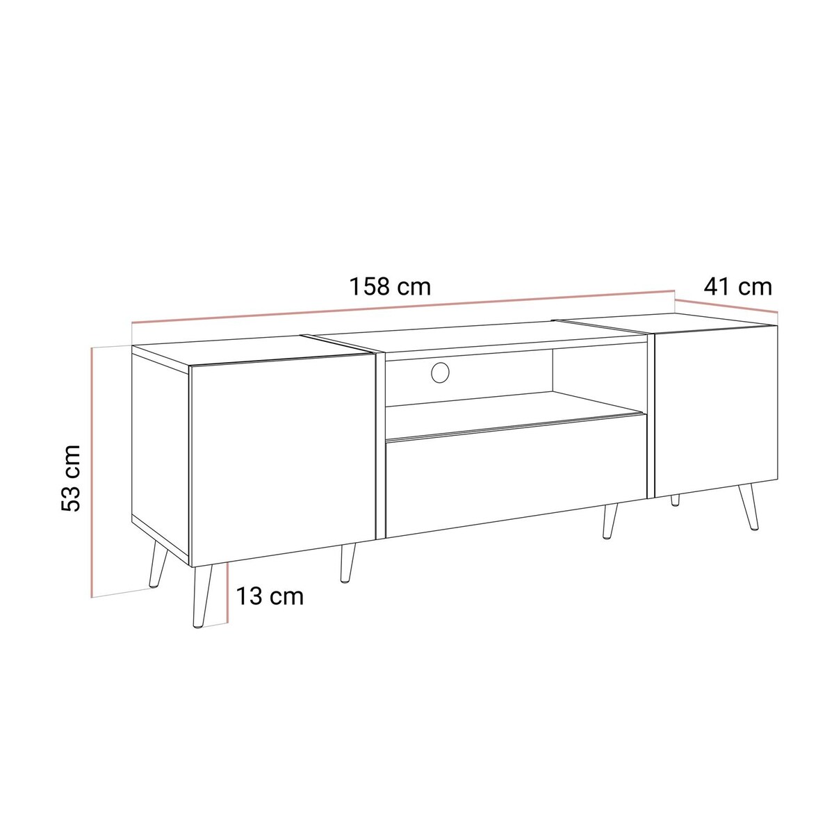 Szafka RTV ONYX na złotych nóżkach wysoki połysk 158 cm, carny połysk, złote uchwyty