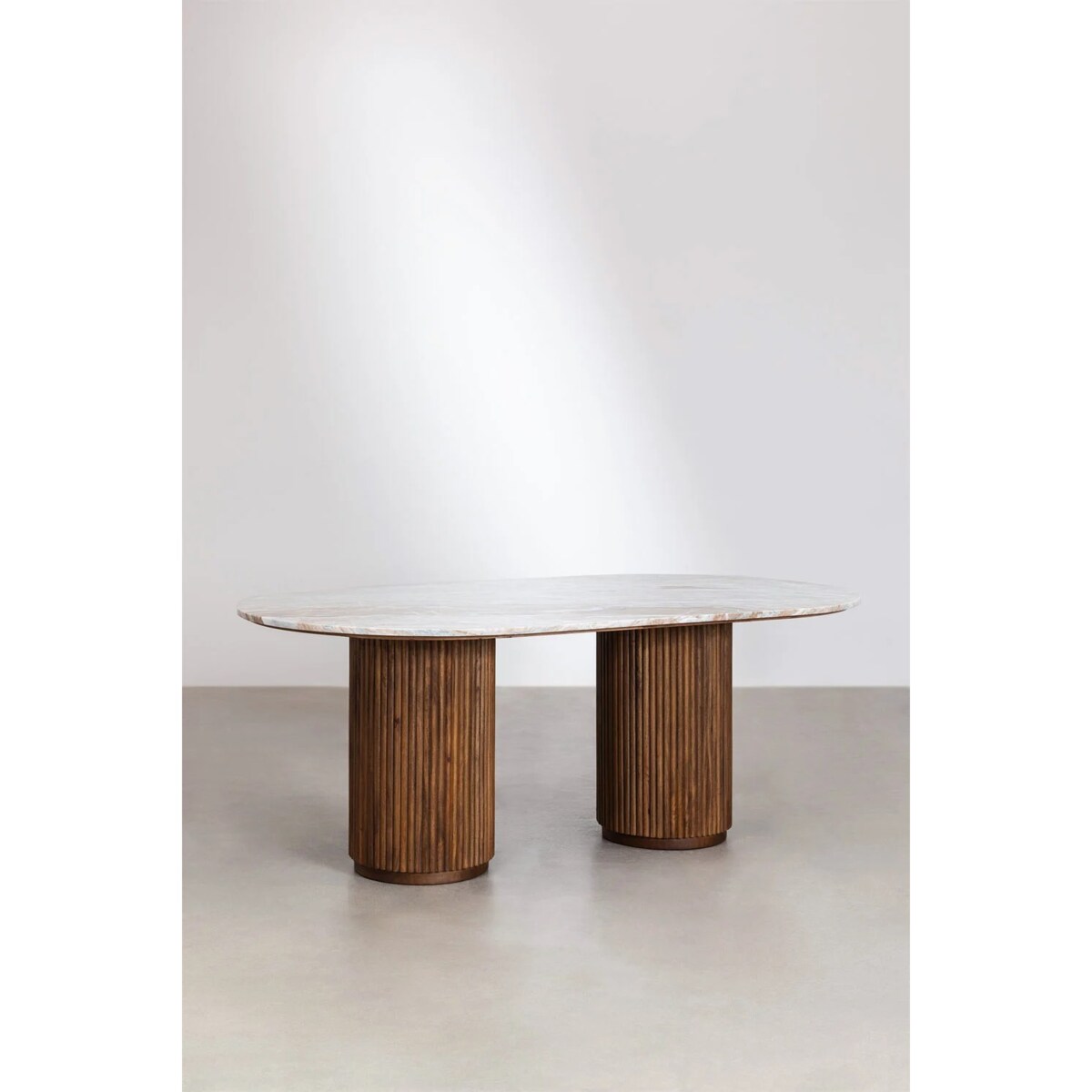 Owalny stół jadalniany 200x100 cm z marmuru i drewna mango Giselda