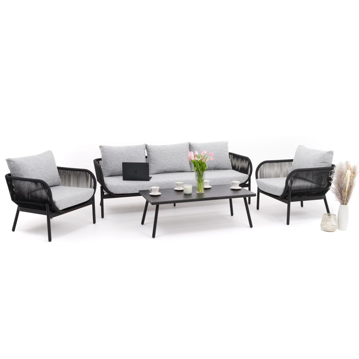 Zestaw mebli ogród taras nowoczesne aluminiowe BELIZE LUX czarno szare