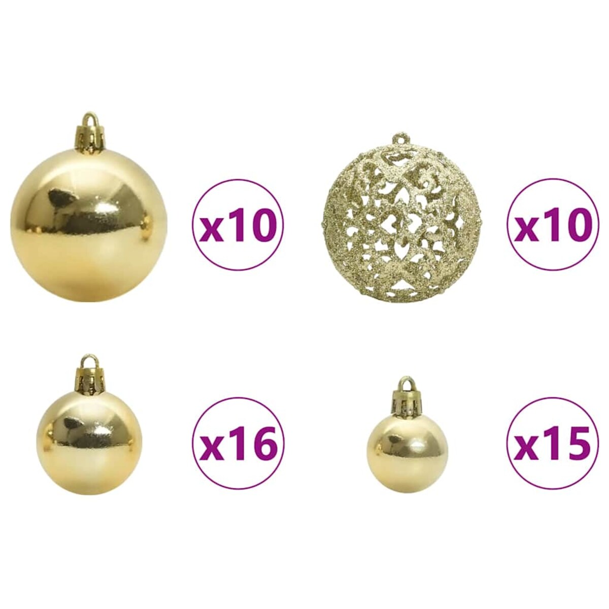 vidaXL Zestaw Bombek Choinkowych 120 pcs złoty Z tworzywa sztucznego